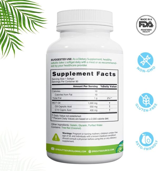 Keto MCT Oil Softgels 1000mg: 90-Day Supply, Premium C8 & C10 Blend for Sustained Energy and Weight Management, Made from Natural Coconut Oil, Non-GMO, Gluten-Free 90 softgels