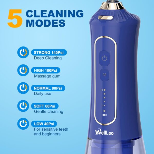 Water Flosser for Teeth, 300ML Cordless Oral Irrigator Rechargeable Dental Flosser Teeth Picks with 5 Modes 5 Jet Tips,IPX7 Waterproof Teeth Cleaner for Braces Gum Care, Home Travel Use