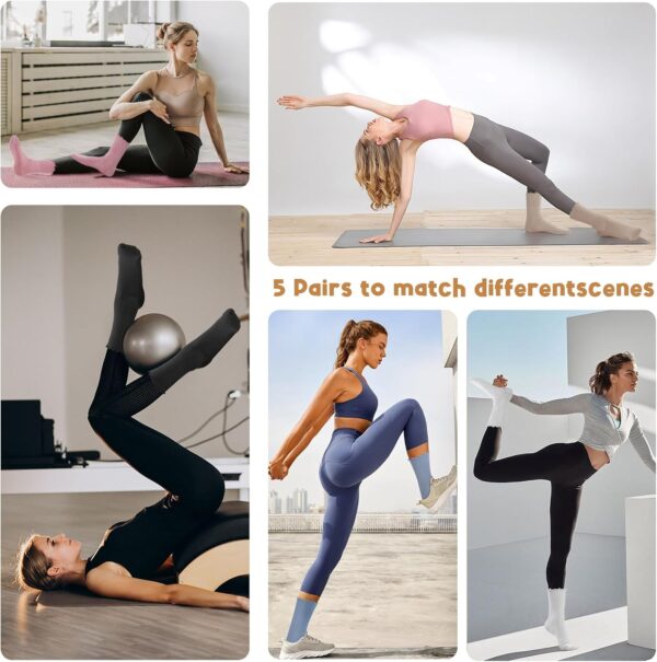 Pilates Socks with Grips for Women,3 Pairs Cotton Non Slip Yoga Crew Socks for Barre, Ballet, Dance, Workouts