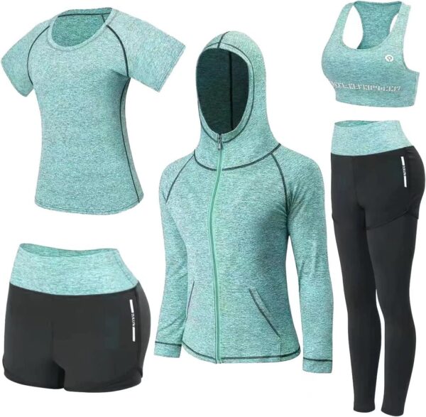 Workout Sets for Women 5 Piece Yoga Exercise Gym Outfits Sport Running Athletic Clothing Set Tracksuits Activewear
