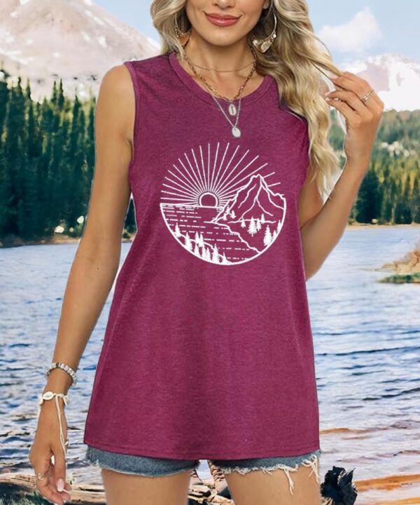 Women Hiking Mountain Shirt Nature Sunrise Graphic Printed Hiking T Shirt Summer Short Sleeve Workout Tee top