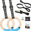 GHB Gymnastic Rings Wooden Gym Rings 1.25" Olympic Rings Adjustable Numbered Straps Pull Up Rings Sets for Workout Bodyweight Fitness Training