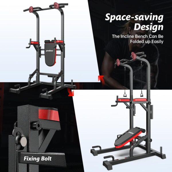 Pooboo Power Tower Dip Station, Pull Up Bar Stand for Fitness Home Gym Workout, Pull Up Dip Station, Multi-Function Power Tower Pull Up Bar,Adjustable Strength Training Fitness Equipment