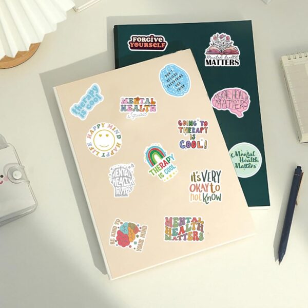 100pcs Mental Health Stickers for Water Bottle, Mental Health Matters Awareness Therapist Waterproof Vinyl Decal for Kids Adult Girl Laptop Skateboard Phone Notebook Guitar(Positive Affirmation)