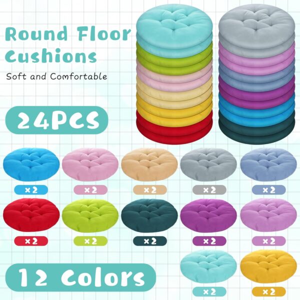 24 Pcs Round Floor Cushions Floor Pillows Meditation Seat Pillows Flexible Seating for Adults Kids 12 Colors Chair Cushions for Classroom, Nursery, Living Room, Yoga (Multi Color,Medium 15.7 Inch)