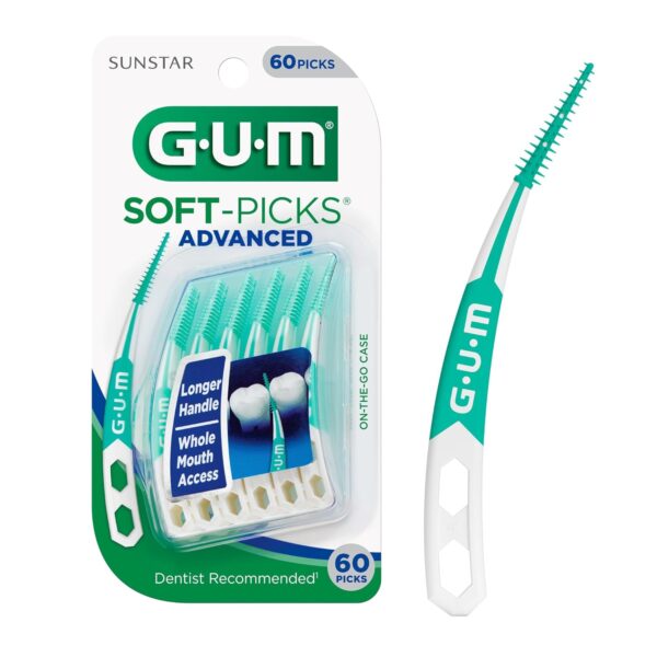 GUM Soft-Picks Advanced, Easy to Use Dental Picks for Teeth Cleaning and Gum Health, Disposable Interdental Brushes with Convenient Carry Case, Dentist Recommended Dental Picks, 60ct