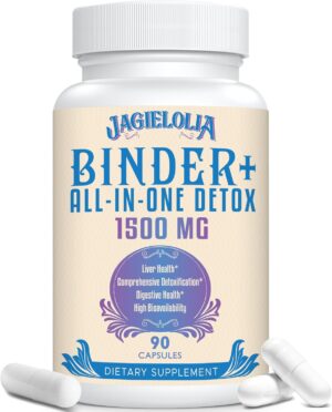 All-in-One Detox Binder Supplement 1500 MG - High Bioavailability, Liver Gut Detox Cleanse with Activated Charcoal, Zeolite & Bentonite Clay for Toxins, Liver, Digestive, 90 Vegan Capsules