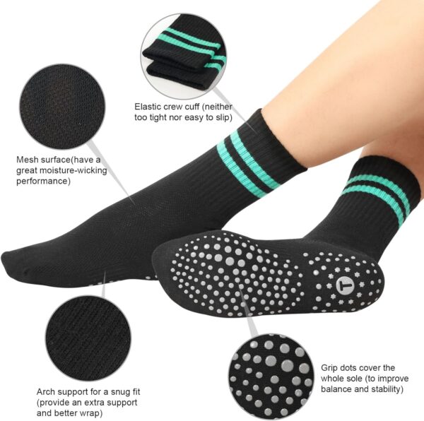 Toes Home Pilates Socks for Women with Non Slip Grippers, Yoga Crew Socks for Barre Hospital Sticky Slipper Socks 4 Pairs