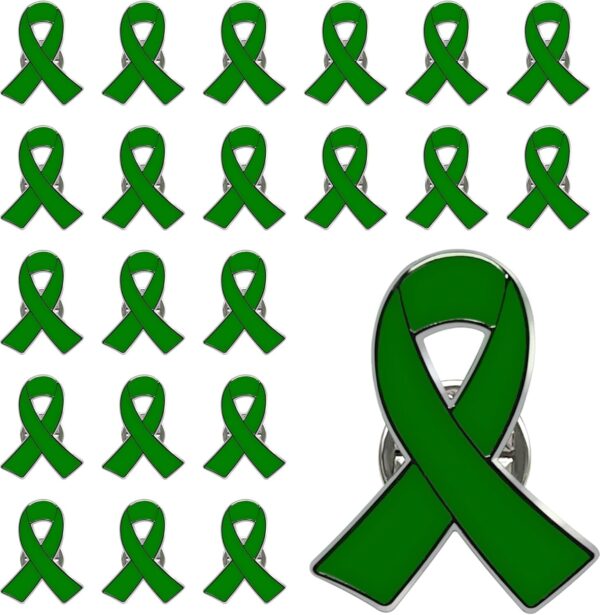 25/50/100/200 pieces Green Ribbon Pin Mental Health Awareness Lapel Pins Green Ribbon Brooch Hope Pin for Charity Fundraiser Supplies Bulk