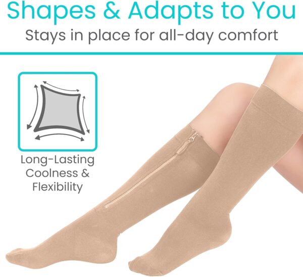 Vive Zipper Compression Socks Medical for Men & Women - 15-20 mmHg Knee High Stockings for Varicose Veins, Recovery, Edema, Post-Surgery Support - Elastic & Comfortable - Easy On for Elderly