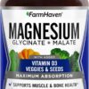 FarmHaven Magnesium Glycinate & Malate Complex w/Vitamin D3, 100% Chelated for Max Absorption, Vegetarian – Bone Health, Nerves, Muscles, 120 Capsules, 60 Days