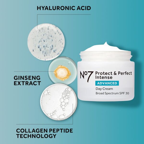 71H4H8sS45L._SL1500_.jpg No7 Protect & Perfect Intense Advanced Day Cream SPF 30 - Anti-Aging Facial Moisturizer with Anti-Wrinkle Technology - Hydrating Hyaluronic Acid Cream for Radiant Youthful Skin (50ml)