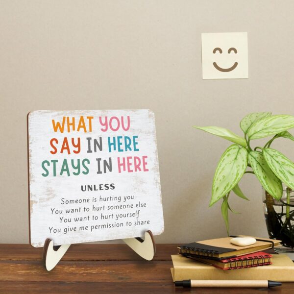 Positive Mental Health Office Decor Rustic Desk Decor Therapy Office School Counselor CBT Therapist Counseling Wood Sign Psychology Decoration for Home Farmhouse Table Shelf Plaque with Wood Stand