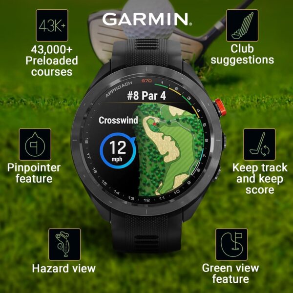 Wearable4U - Garmin Approach S70: Ceramic 47 mm Golf Smartwatch|1.4" AMOLED Display Up to 16 Days Battery Life, Multisport GPS Premium Watch w/ 43K+ Golf maps & Gift Bundle