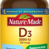 Nature Made Vitamin D3 2000 IU (50 mcg), Dietary Supplement for Bone, Teeth, Muscle and Immune Health Support, 250 Softgels, 250 Day Supply