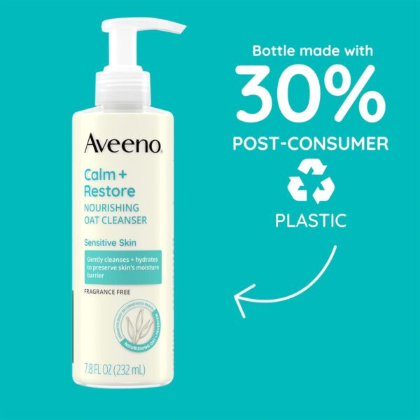 Aveeno Calm + Restore Facial Cleanser for Sensitive Skin, Hydrating Gentle Milky Face Cleanser with Nourishing Oat and Feverfew, Hypoallergenic Formula, Fragrance Free, 7.8 FL OZ