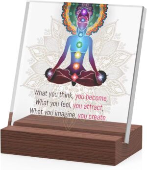Zen Office Decor Meditation Gifts for Women, Acrylic Desk Decoration Zen Gifts, What You Think, You Become; What You Feel, You Attract; What You Imagine, You Create
