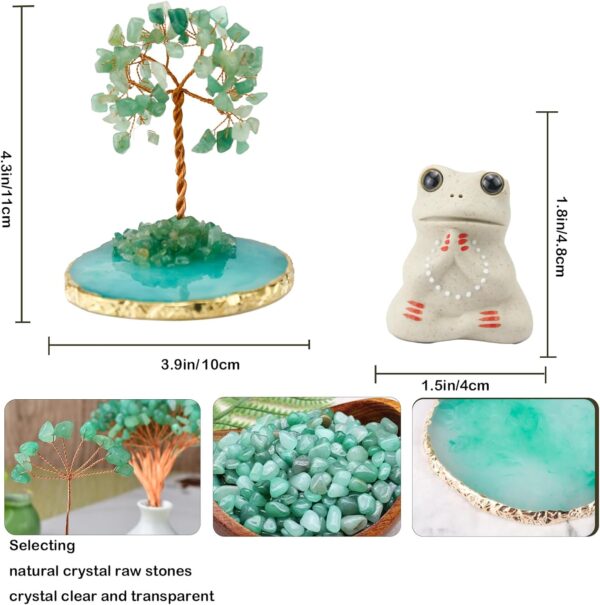 Miniature Meditation Frog Figurines Statue Desk Bedroom Decor, Funny Cute Frog Figure Collectibles Lovers Home Zen Decorations Gifts, Crystal Tree Green Decor for Shelf, Living Room