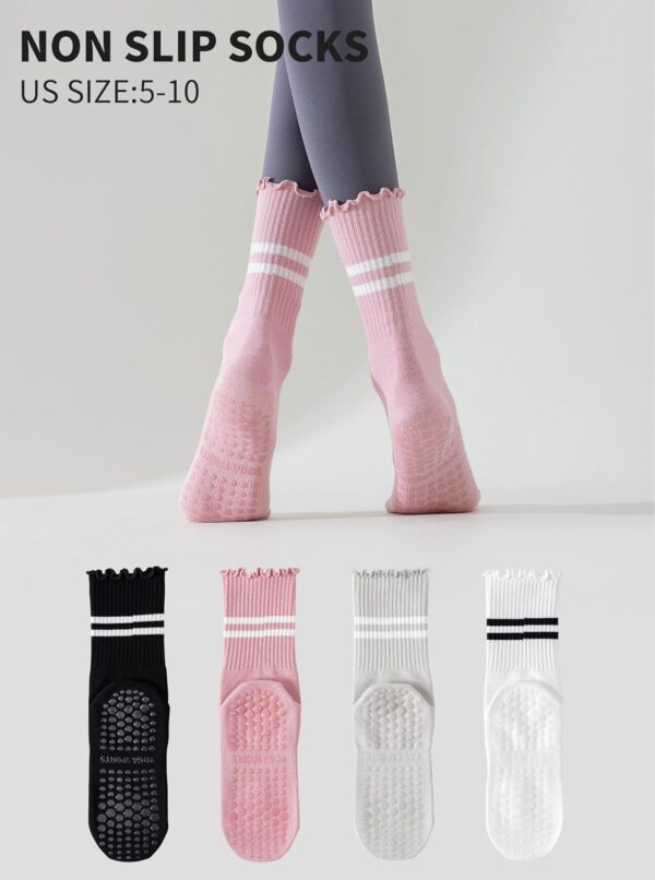 Yawlsow Pilates Socks for Women Cute Ruffle Yoga Socks Frilly Barre Non Skid Athletic Crew Grip Sticky Socks Workout Hospital
