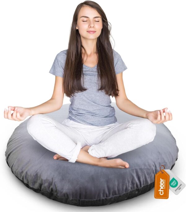 Cheer Collection Extra Large Floor Pillow, 32" Round Meditation Cushion, Oversized Yoga Pillow & Floor Cushions for Adults, Floor Pillows for Sitting, Meditation, and Seat Cushion -Grey