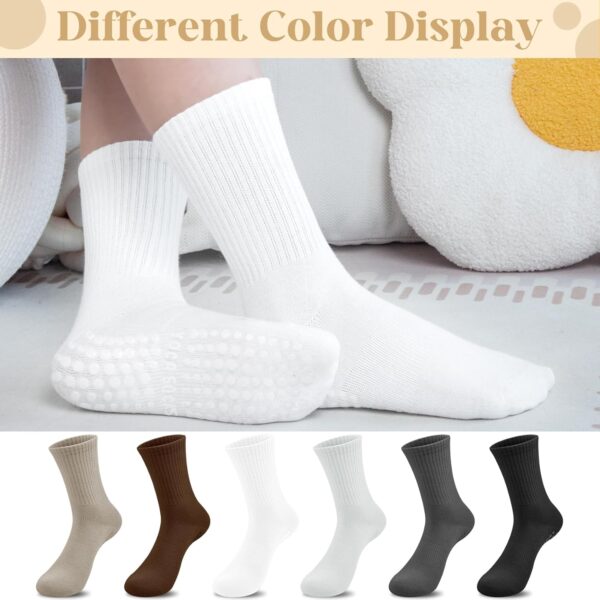Justay 6 Pairs Pilates Socks with Grips for Women Soft Non Slip Crew Cotton Socks Athletic Workout Barre Hospital Yoga Socks