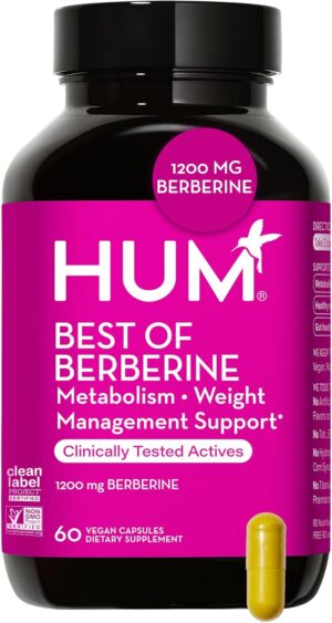 HUM Best of Berberine Supplement 1200mg - Pure Potency for Metabolic Wellness, Enhanced with BioPerine for Maximum Absorption (60 Capsules)