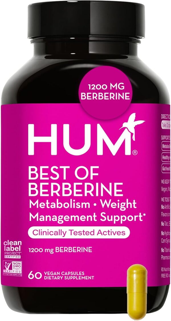 HUM Best of Berberine Supplement 1200mg - Pure Potency for Metabolic Wellness, Enhanced with BioPerine for Maximum Absorption (60 Capsules)