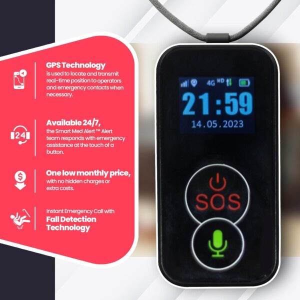Elderly Cellular Medical Alert Device | Wearable Panic Button Necklace | Medical Alert Systems for Seniors | Water Resistant with Built-in Fall Detection for Better Quality of Life