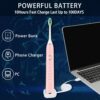 7AM2M Ultrasonic Electric Toothbrush with 6 Brush Heads for Adults&Kids, One Charge for 90 Days, Wireless Fast Charge, 5 Modes 40000VPM Powered Toothbrush, 2 Minutes Built in Smart Timer-Rose Pink