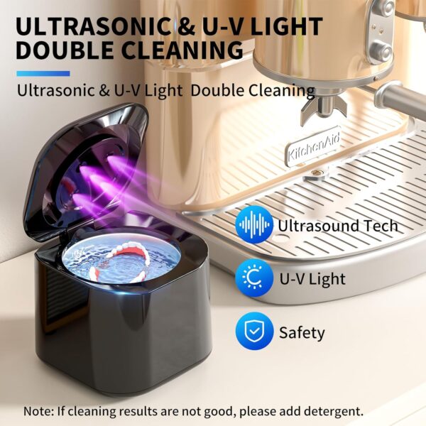 Ultrasonic Retainer Cleaner, 48kHz 30W Retainer Cleaner Machine for Dentures, Night Mouth Guards, Jewelry, Aligner, Braces, Denture Cleaner with Digital Timer, 180ML Capacity, Dual Cleaning Mode