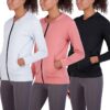 Real Essentials 3 Pack: Womens Dry-Fit Long Sleeve Quarter Zip & Full Zip Up Hoodie Workout Jacket (Available in Plus)