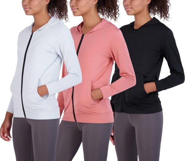 Real Essentials 3 Pack: Womens Dry-Fit Long Sleeve Quarter Zip & Full Zip Up Hoodie Workout Jacket (Available in Plus)