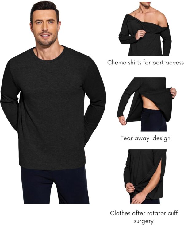 Deyeek Micro Fleece Post Shoulder Surgery Recovery Shirts For Men Chemo Port Access Shirt Snap Full Tear Away Long Sleeve