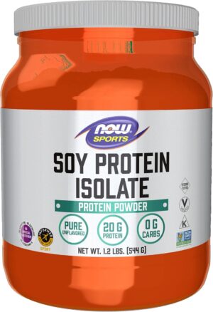 NOW Foods Sports Nutrition, Soy Protein Isolate 20 G, 0 Carbs, Unflavored Powder, 1.2-Pound