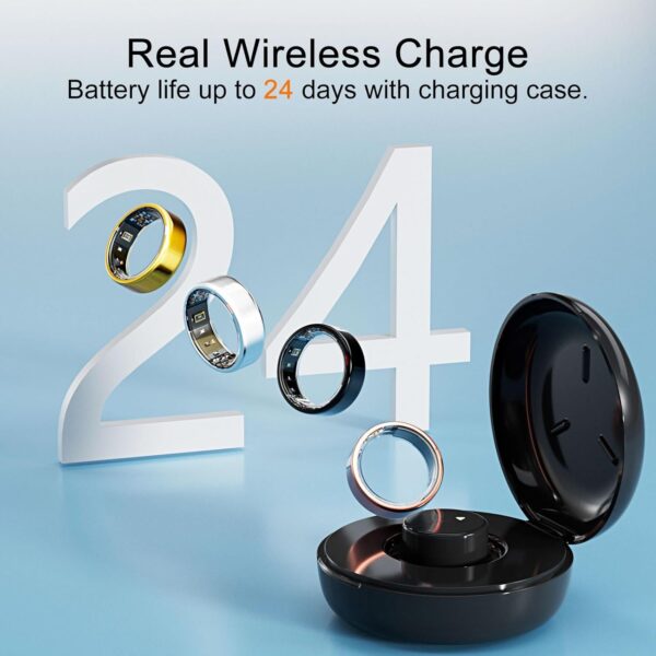 Smart Ring - Health & Sleep Tracker, Continuous SpO2 & Heart Rate Monitor, Stress Management, NFC Wireless Charging, 6-Day Battery, Water-Resistant(IP68), iOS & Android Compatible (Silver, 9)