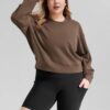 ODODOS Modal Soft Long Sleeve Cropped Sweatshirts for Women Oversized Crew Neck Pullover Crop Top