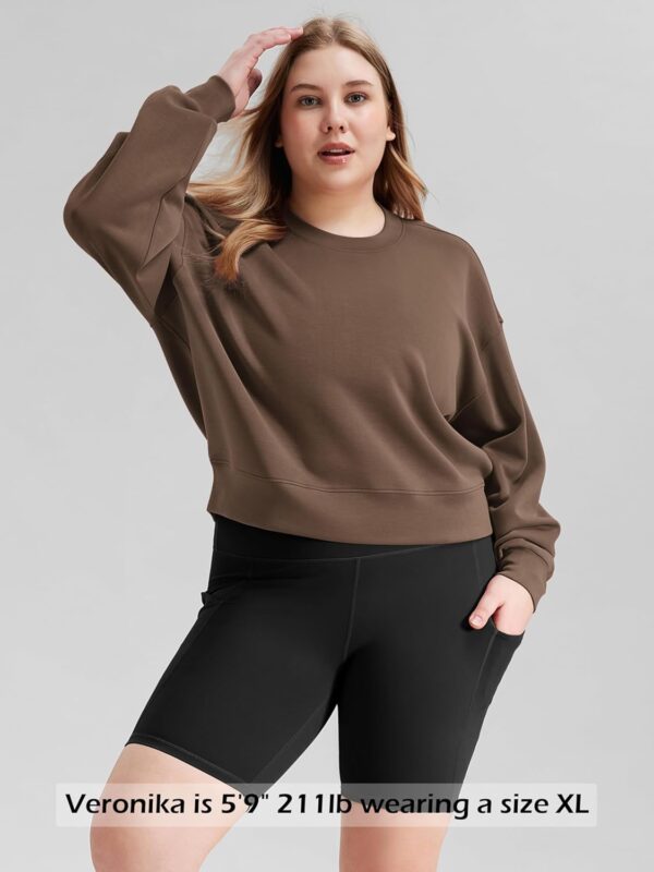 ODODOS Modal Soft Long Sleeve Cropped Sweatshirts for Women Oversized Crew Neck Pullover Crop Top