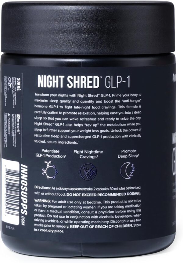 InnoSupps Night Shred™ GLP-1 | Nighttime Fat-Burner + Sleep Support | Appetite, Metabolism & Stress Support | Akkermansia + Ashwagandha | 60 Capsules. 30 Servings.