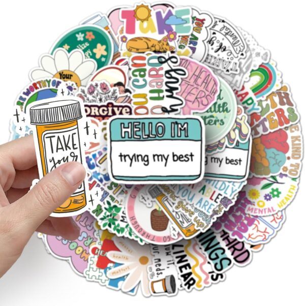 100Pcs Mental Health Stickers Mental Health Matters Awareness Vinyl Laptops Decals Kids Teens Adults Gifts Therapist Water Bottles Bumper Helmet Book Decorative Doctor Reward Stickers