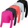 Real Essentials 5 Pack: Women's Dry Fit Crop Top - Long Sleeve Crew Neck Stretch Athletic Tee (Available in Plus Size)
