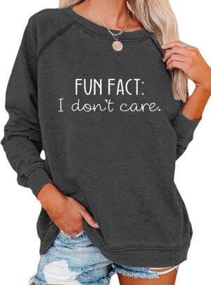 EADINVE "FUN FACT: I don't care Letter Print Women's Crewneck Sweatshirt Raglan Long Sleeve Casual Pullover Tops