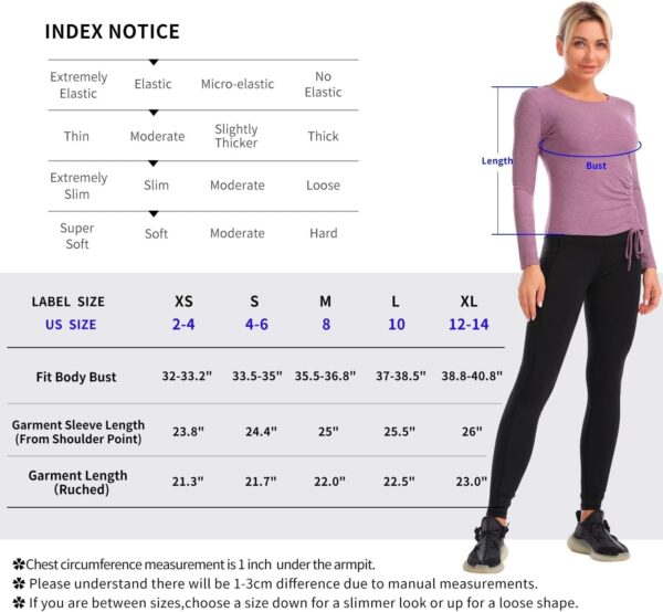 Womens Long/Short Sleeve Workout Tops Ruched Side Yoga Atheltic Shirt Slim Fitted