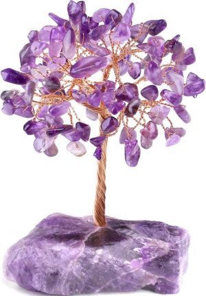 QINJIEJIE Amethyst Crystal Tree Crystals Healing Stones Reiki Natural Crystals Base Copper Wire Tree Life Spiritual Meditation Energy Tree Room Office Desk Decor Purple Gifts for Women Men