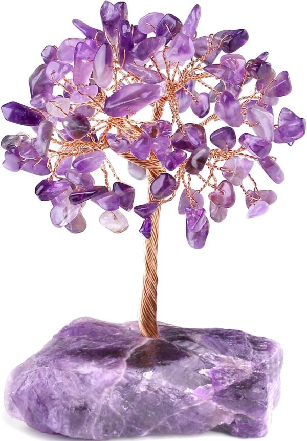 QINJIEJIE Amethyst Crystal Tree Crystals Healing Stones Reiki Natural Crystals Base Copper Wire Tree Life Spiritual Meditation Energy Tree Room Office Desk Decor Purple Gifts for Women Men