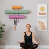 Wallniture Guru Wall Mount Yoga Mat Foam Roller and Towel Rack with 3 Hooks for Hanging Yoga Strap and Resistance Bands, 3-Sectional Metal