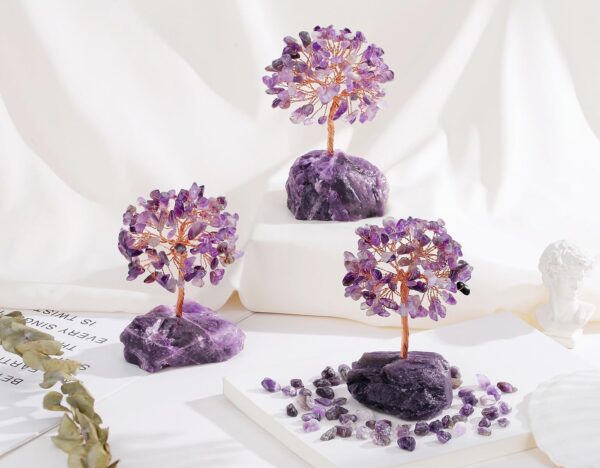 QINJIEJIE Amethyst Crystal Tree Crystals Healing Stones Reiki Natural Crystals Base Copper Wire Tree Life Spiritual Meditation Energy Tree Room Office Desk Decor Purple Gifts for Women Men