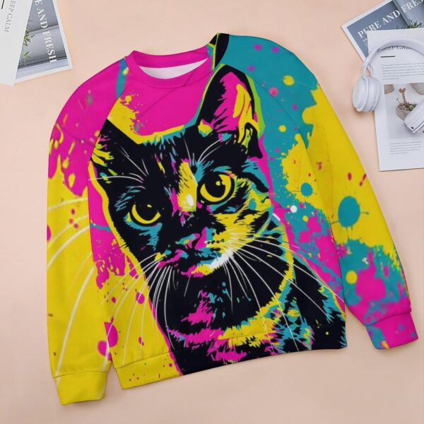 ZOCAVIA Women's Y2K Art Cat Sweatshirts Fall Abstract Cat Graphic Pullover Tops Long Sleeve Oil Painting Cat Printed T Shirts