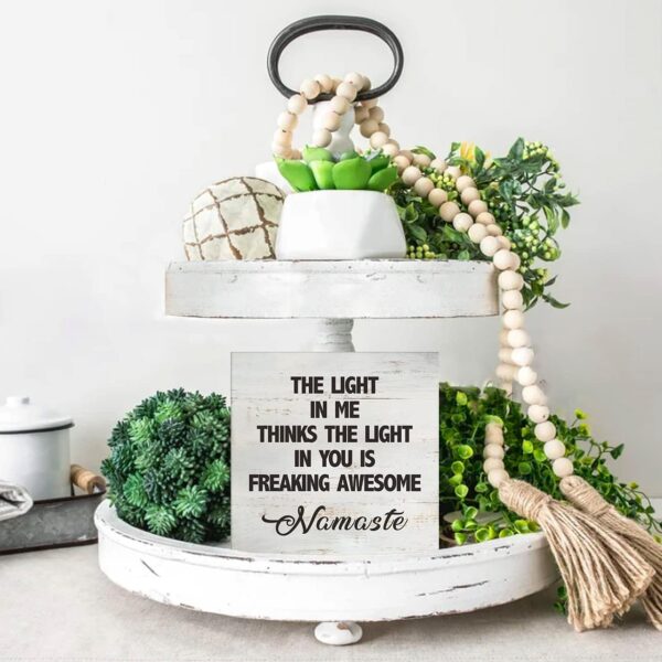 Namaste Quote the Light in Me Thinks the Light in You Wood Box Sign Rusitc Wooden Box Sign Yoga Meditation Room Desk Shelf Decor (5 X 5 Inch)