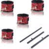 Spreader Bar Heavy Duty Stainless Steel Expandable Black Bar Home Gym with 4pcs Furry Purple Adjustable Strap,Sports Aid Training Fitness Gear Pilates Aid Kit,Yoga Set (Black+Red Crocodile PU Kit)