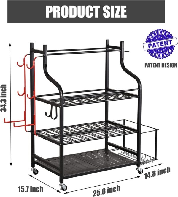 Mythinglogic Yoga Mat Storage Racks,Home Gym Storage Rack for Dumbbells Kettlebells Foam Roller, Yoga Strap and Resistance Bands, Workout Equipment Storage Organizer With Hooks and Wheels